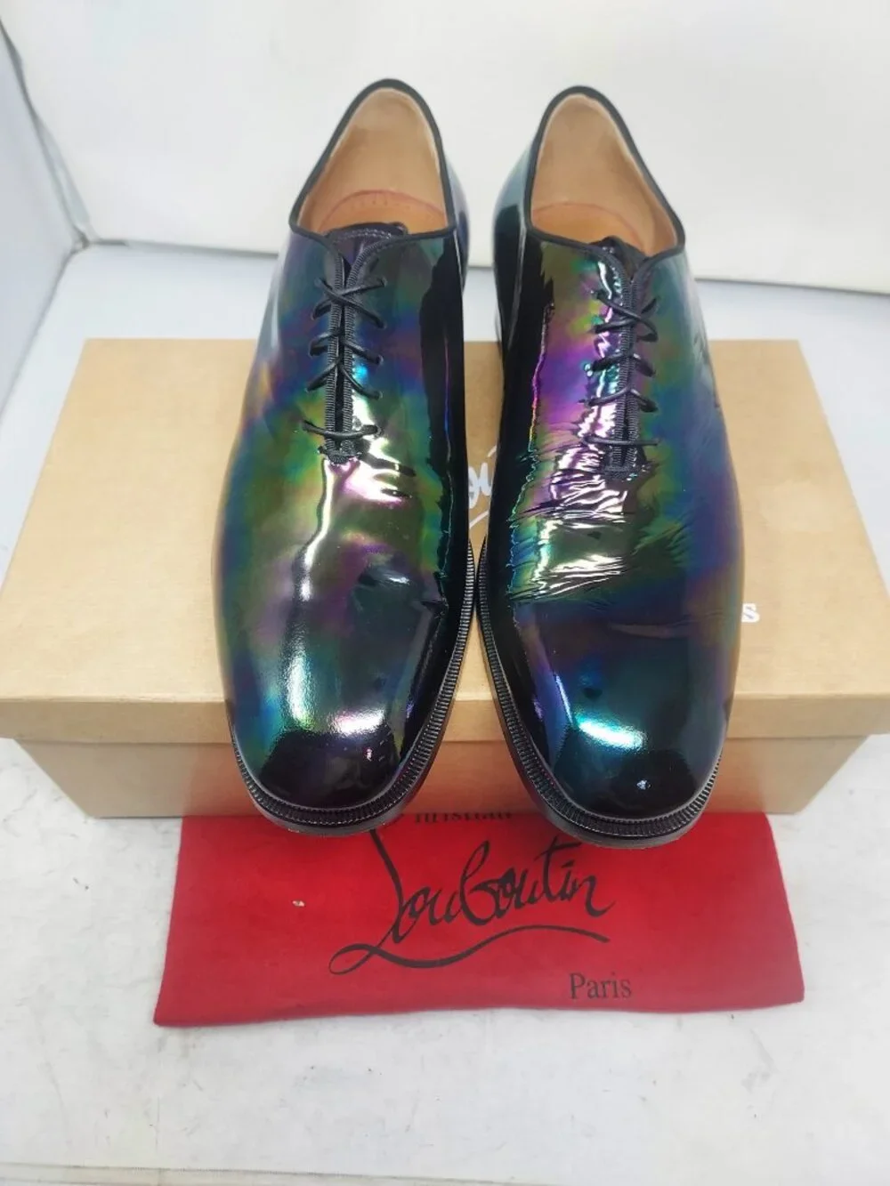 Christian Louboutin Corteo Rainbow RARE Holographic Iridescent Lace Up Shoe